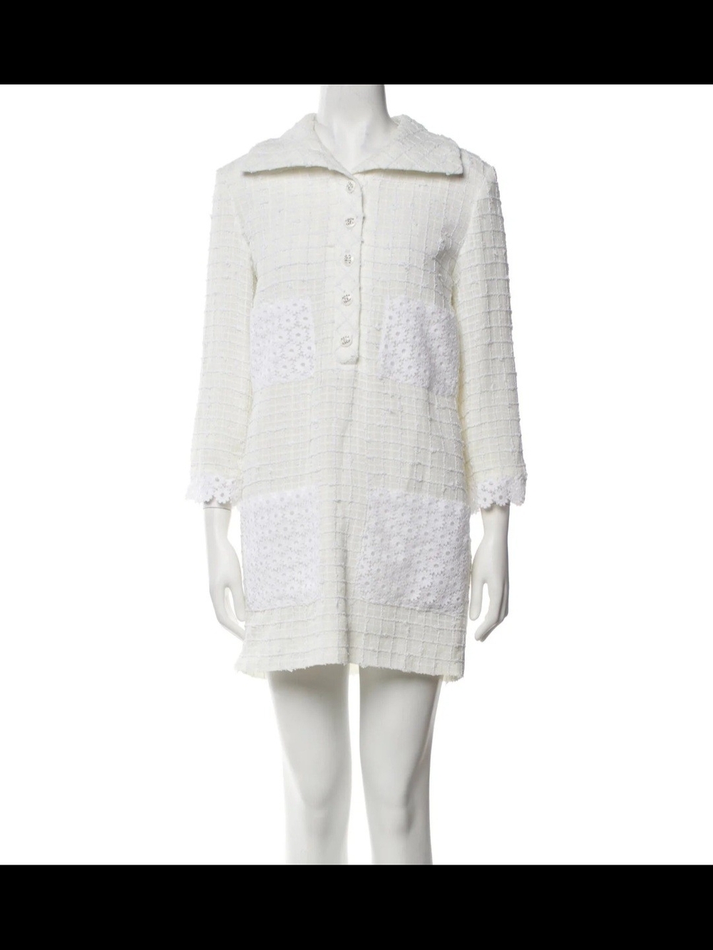 CHANEL White Tweed Eyelet Mini Dress | FR 34 / US 2 | Cruise Resort Collection